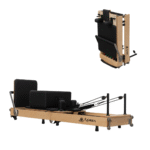 Korra Folding Oak Pilates Reformer - Black Leather - Image 2