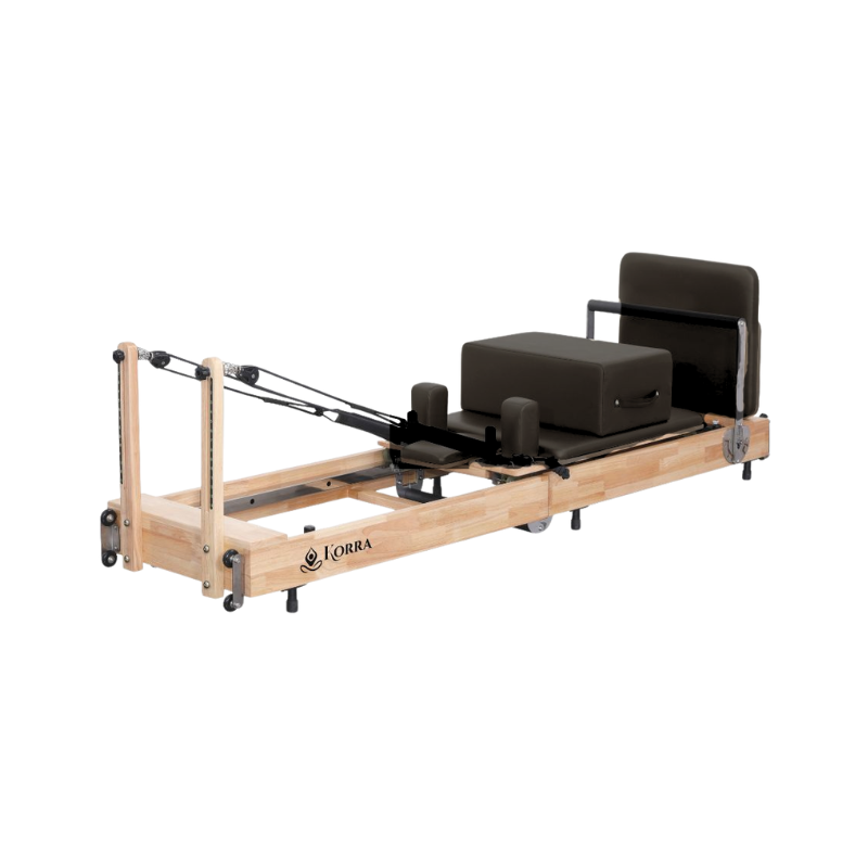 Folding-Oak-Pilates-Reformer-black Korra Folding Oak Pilates Reformer - Black Leather - Image 1